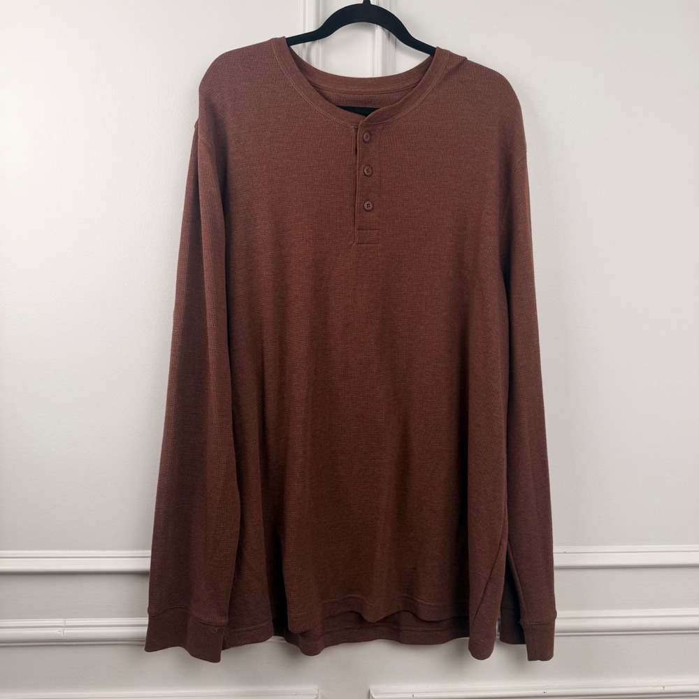 Sonoma Goods For Life Mens XXL Henley Shirt Rust Brown Long Sleeve Waffle Knit